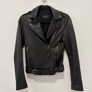 Mackage Black Leather Jacket with Belted Waist